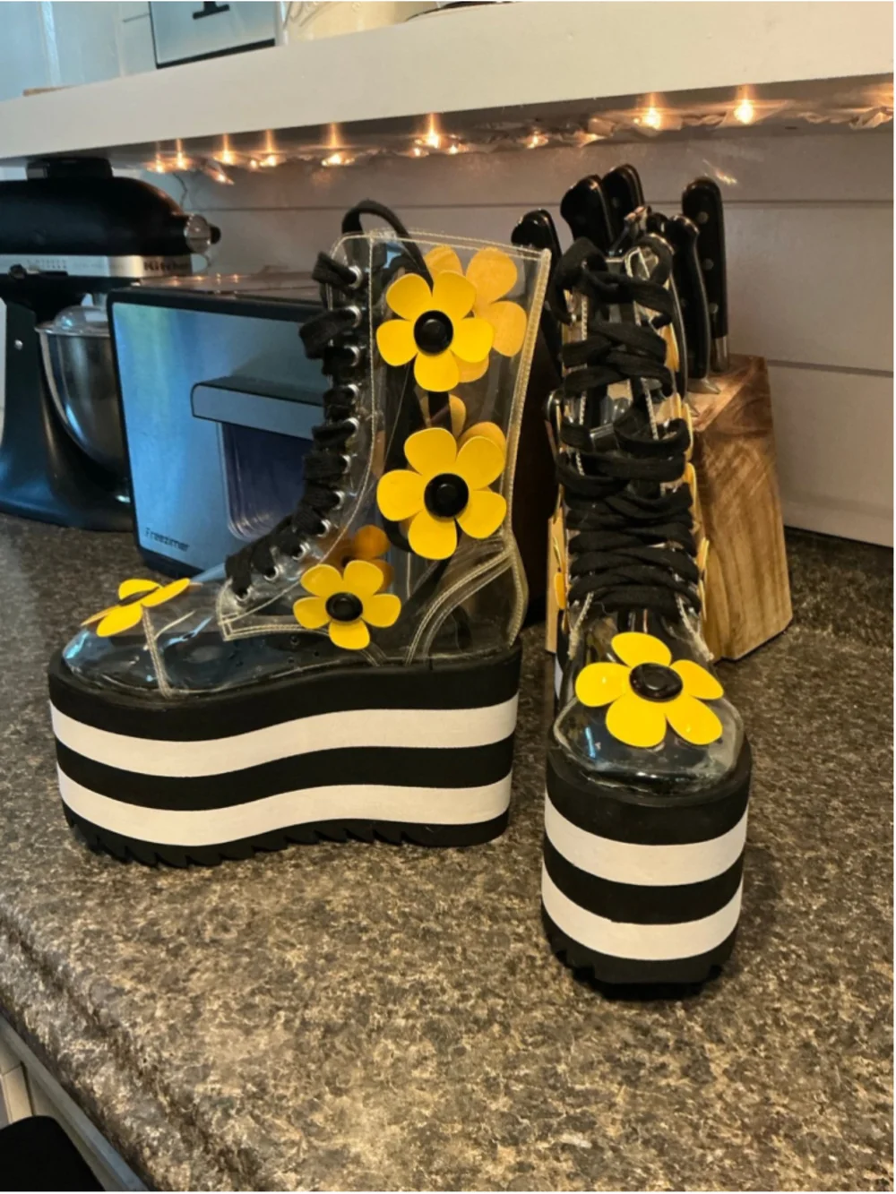 Dolls Kill Current Mood Wildflower Wonderland Clear Platform Combat Boots